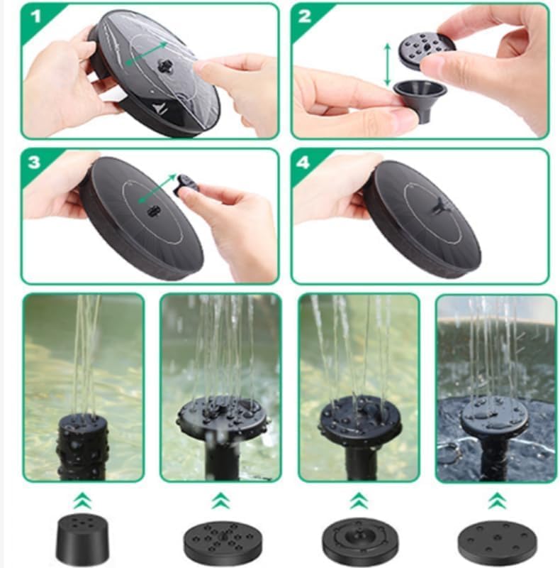 Honche 2 Pack Solar Water Fountain for Bird Bath, Upgrade 1.5W Solar Powered Bird Bath Pump with 6 Nozzles, Solar Powered Water Fountain Pump for Bird Bath, Garden, Pond, Pool, Outdoor, Black - Image 3